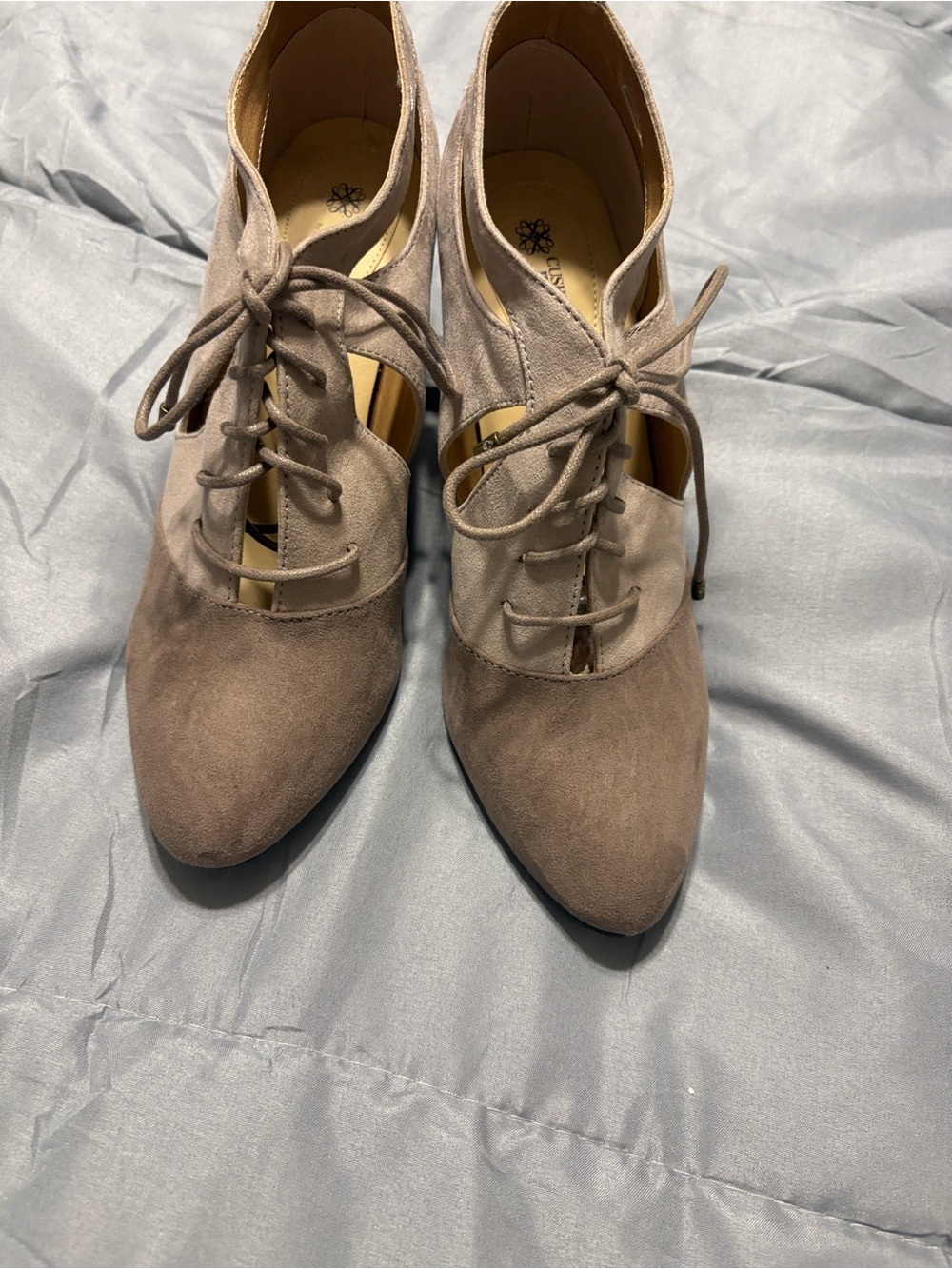 Women's Taupe Suede Lace-Up Heels